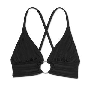Ribbed Long Lined Ring Front Triangle Bikini Top